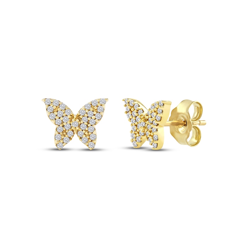 Main Image 1 of Diamond Butterfly Stud Earrings 1/6 ct tw 10K Yellow Gold