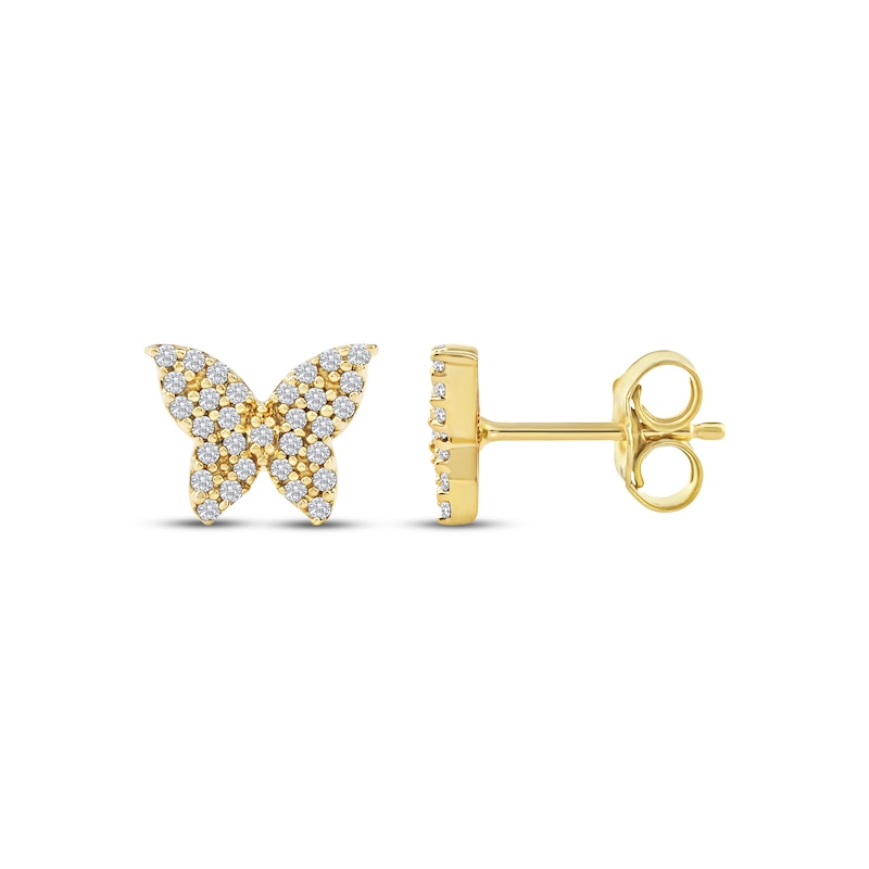 Main Image 3 of Diamond Butterfly Stud Earrings 1/6 ct tw 10K Yellow Gold