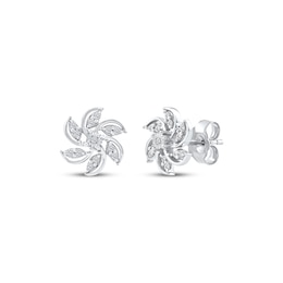 Diamond Pinwheel Stud Earrings 1/8 ct tw 10K White Gold