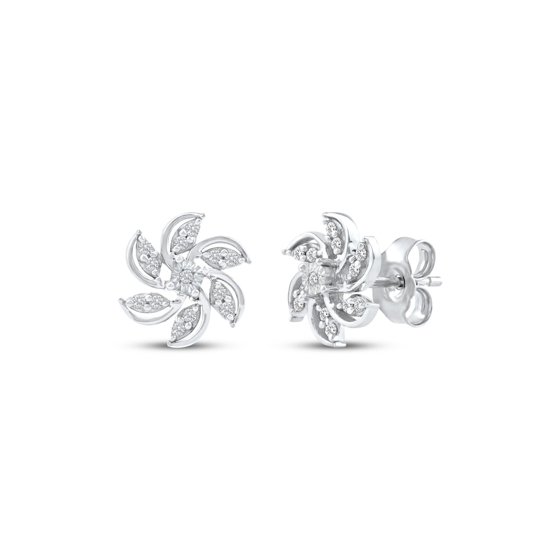 Main Image 1 of Diamond Pinwheel Stud Earrings 1/8 ct tw 10K White Gold