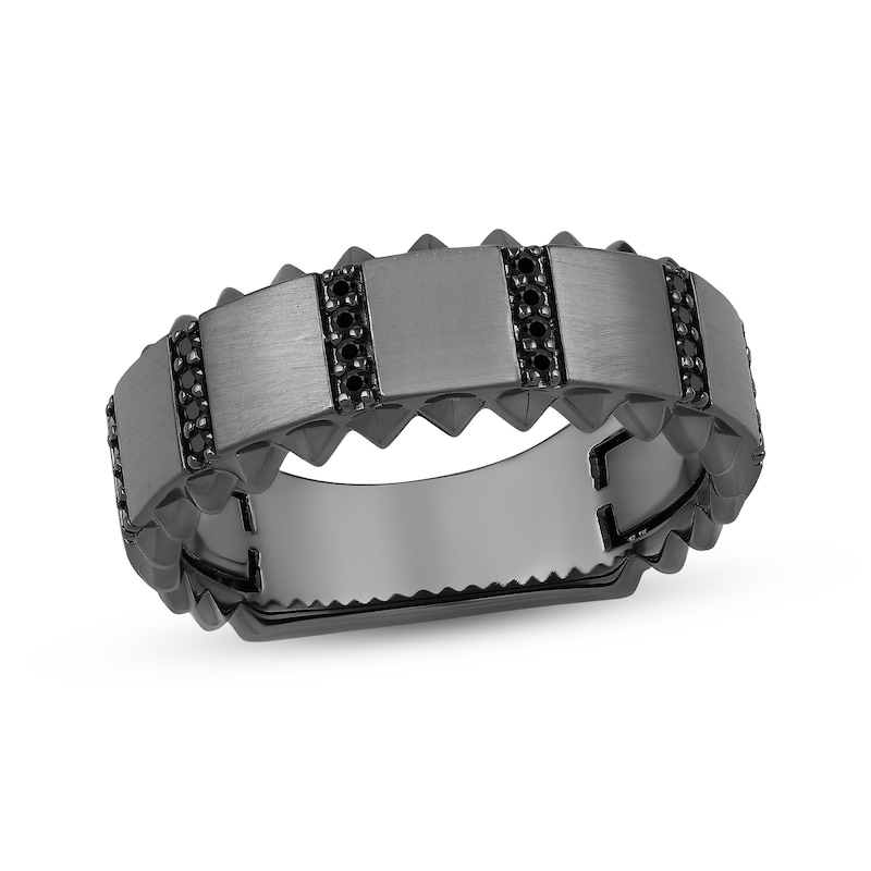 Main Image 1 of Ink & Ice Men's Black Diamond Studded Wedding Band 1/5 ct tw Black Rhodium-Plated 10K White Gold