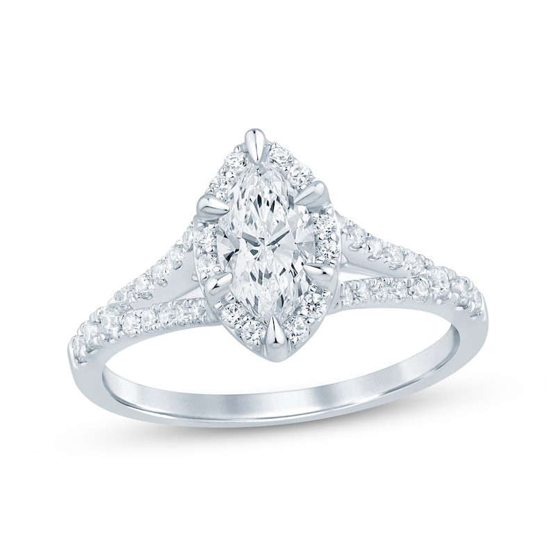 Main Image 1 of Lab-Grown Diamonds by KAY Marquise-Cut Halo Engagement Ring 3/4 ct tw 14K White Gold