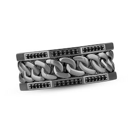 Ink & Ice Men's Black Diamond Chain Link Ring 1/8 ct tw Black Rhodium-Plated Sterling Silver