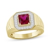 Thumbnail Image 1 of Men's Square-Cut Lab-Created Ruby & Diamond Ring 1/4 ct tw 10K Yellow Gold