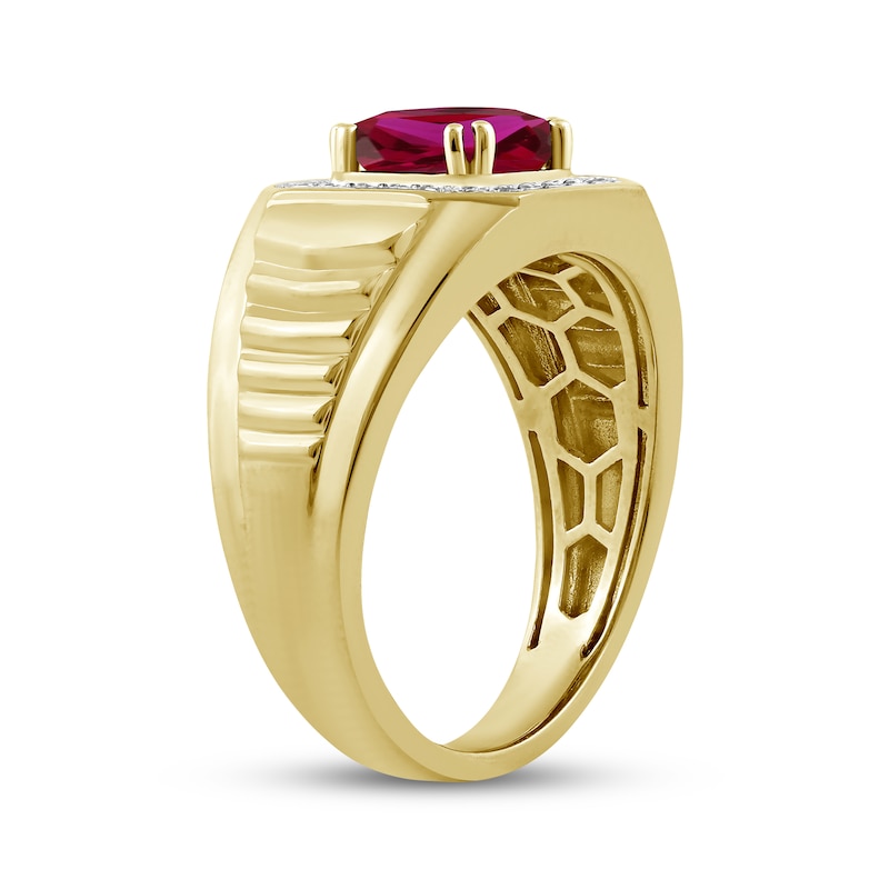 Main Image 2 of Men's Square-Cut Lab-Created Ruby & Diamond Ring 1/4 ct tw 10K Yellow Gold