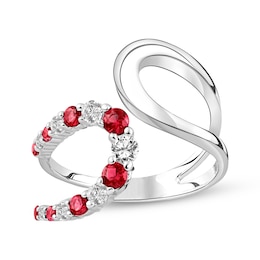 Lab-Created Ruby & White Lab-Created Sapphire Deconstructed Bypass Ring Sterling Silver