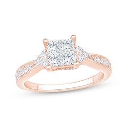 Now + Forever Now + Forever Princess-Cut Quad Diamond Engagement Ring 1 ct tw 14K Rose Gold