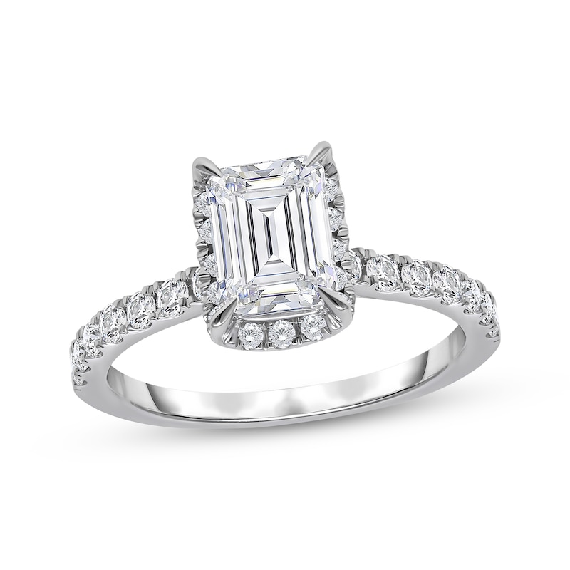 Main Image 1 of KAY Signature Collection Emerald-Cut Lab-Grown Diamond Halo Engagement Ring 2 ct tw 14K White Gold