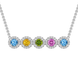 Round Halo Birthstone Family & Mother's Necklace (2-5 Stones)