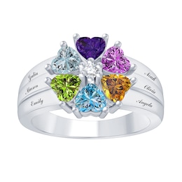 Mother's Heart-Shaped Family Birthstone Ring (2-6 Stones and Lines)