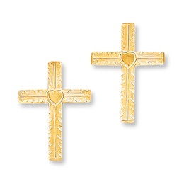 Cross Earrings 14K Yellow Gold