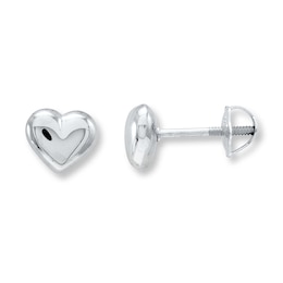 Puffed Heart Earrings 14K White Gold