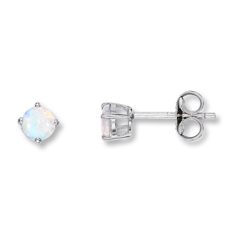 Lab-Created Opal Earrings Round-Cut 14K White Gold