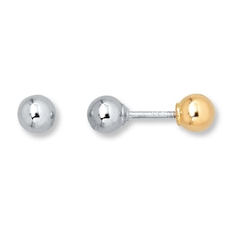 Children's Ball Earrings Reversible 14K Two-Tone Gold