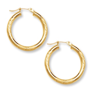 Kay Outlet Polished Bamboo Hoop Earrings 10K Yellow Gold 34mm