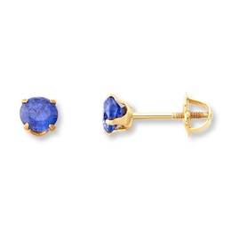 Children's Stud Earrings Blue Cubic Zirconia 14K Yellow Gold