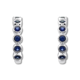 Lab-Created Sapphire Hoop Earrings Bezel-set 10K White Gold