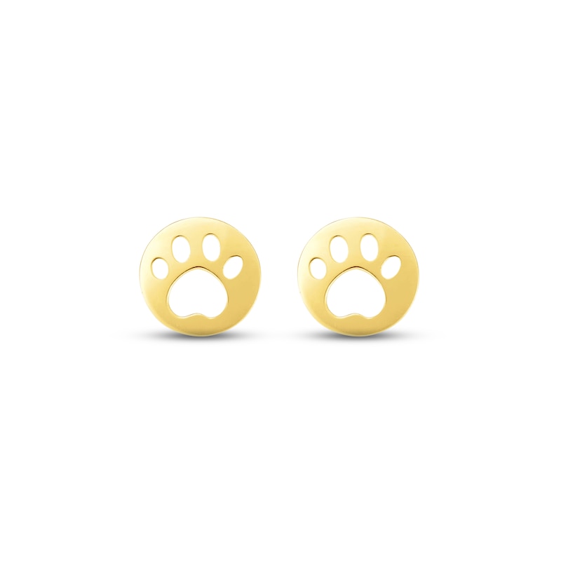 Main Image 2 of Paw Print Disc Stud Earrings 14K Yellow Gold