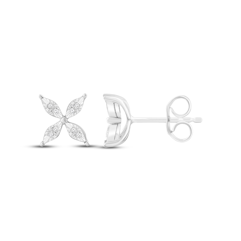 Main Image 1 of Diamond Abstract Flower Stud Earrings 1/15 ct tw Round-cut Sterling Silver