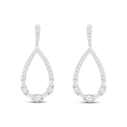 Diamond Teardrop Dangle Earrings 1/2 ct tw Round & Baguette-cut 10K White Gold