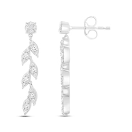 Diamond Leaf Drop Earrings 1/4 ct tw Round-cut 10K White Gold