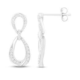 Diamond Double Teardrop Dangle Earrings 1/3 ct tw Round-cut 10K White Gold