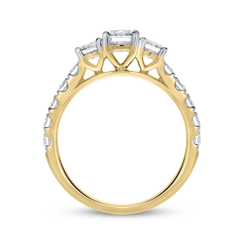 Main Image 3 of Round-Cut Diamond Three-Stone Engagement Ring 1-1/2 ct tw 14K Yellow Gold