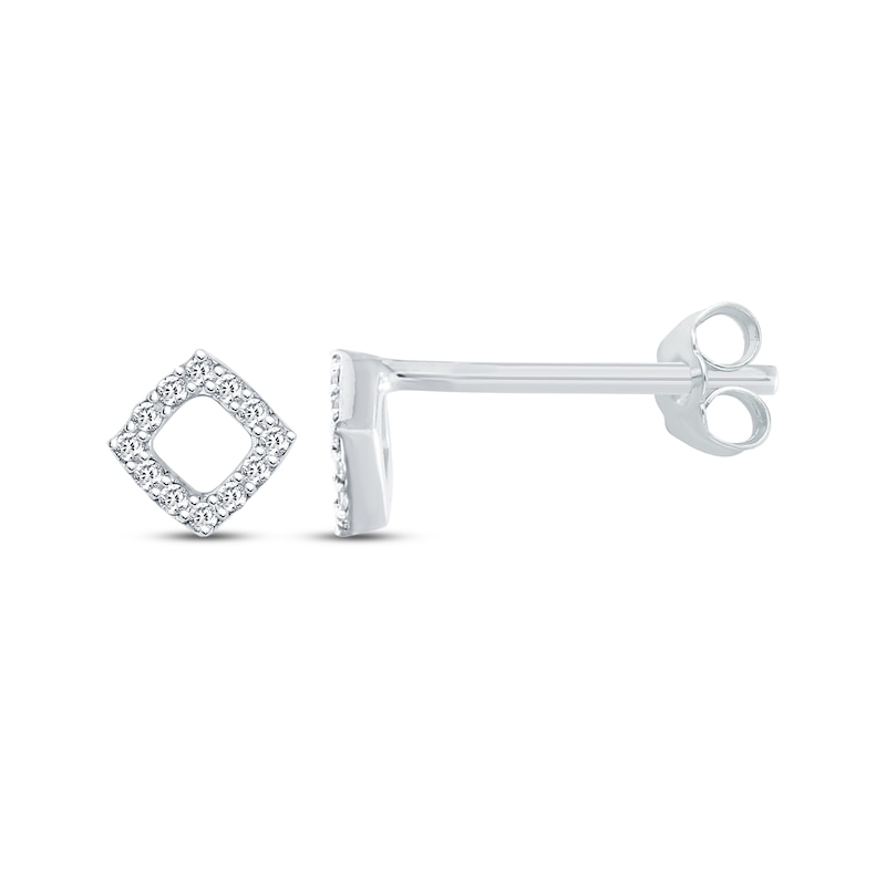 Main Image 1 of Round-Cut Diamond Cushion-Shaped Outline Stud Earrings 1/15 ct tw  10K White Gold