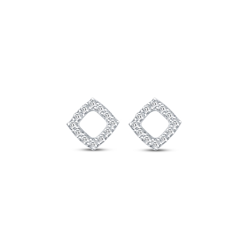 Main Image 2 of Round-Cut Diamond Cushion-Shaped Outline Stud Earrings 1/15 ct tw  10K White Gold