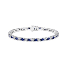 Blue & White Lab-Created Sapphire Link Bracelet Sterling Silver 7.25&quot;