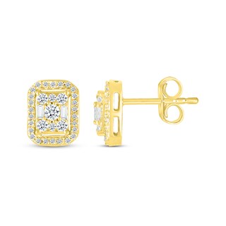 Baguette & Round-Cut Diamond Stud Earrings 3/8 ct tw 10K Yellow Gold | Kay