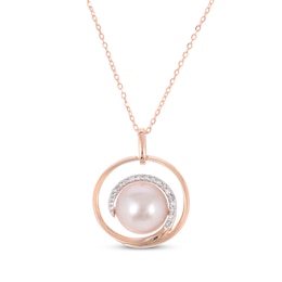 Pink Cultured Pearl & Diamond Swirl Necklace 1/15 ct tw 10K Rose Gold 18&quot;