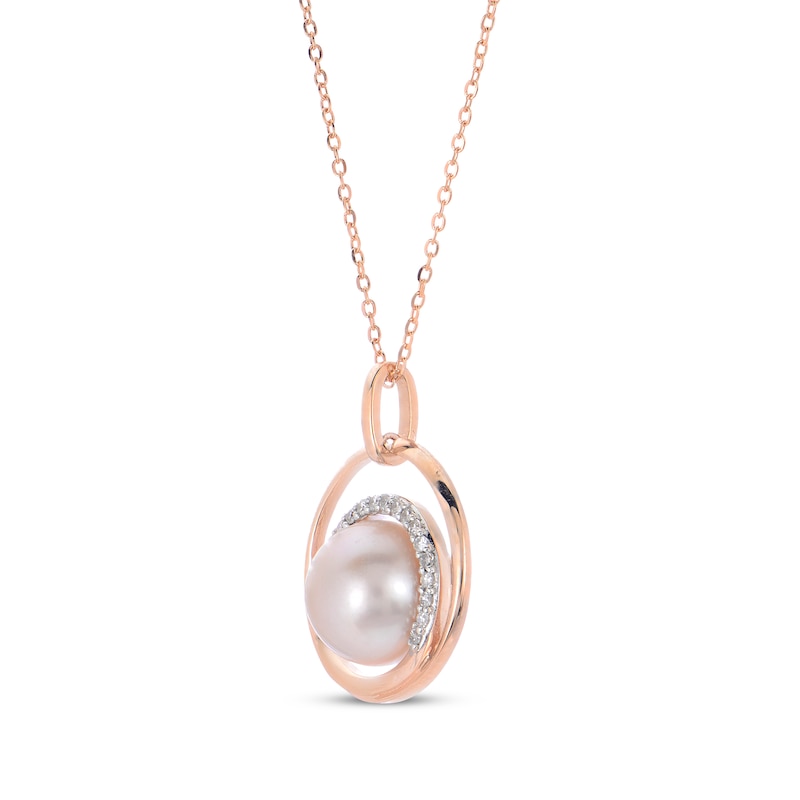 Main Image 2 of Pink Cultured Pearl & Diamond Swirl Necklace 1/15 ct tw 10K Rose Gold 18&quot;