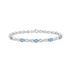 Thumbnail Image 1 of Oval-Cut Swiss Blue Topaz & White Lab-Created Sapphire Infinity Link Bracelet Sterling Silver 7.5&quot;