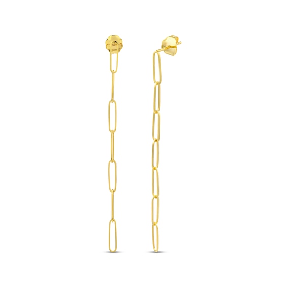 Paperclip Chain Dangle Earrings 14K Yellow Gold