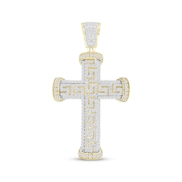 Men's Diamond Greek Key Cross Charm 2 ct tw 10K Yellow Gold