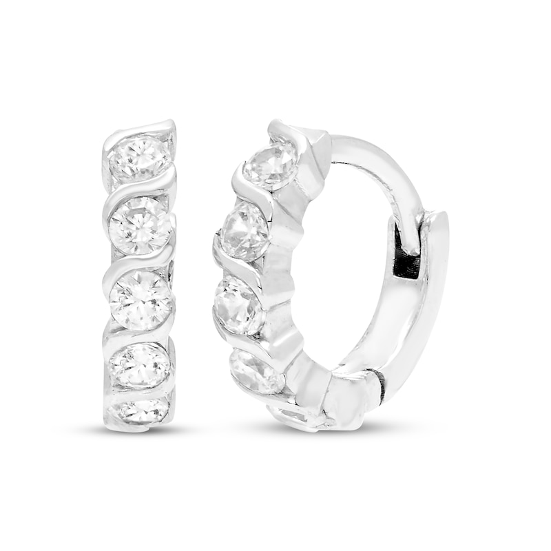 Main Image 1 of Diamond Swirl Huggie Hoop Earrings 1/4 ct tw 10K White Gold