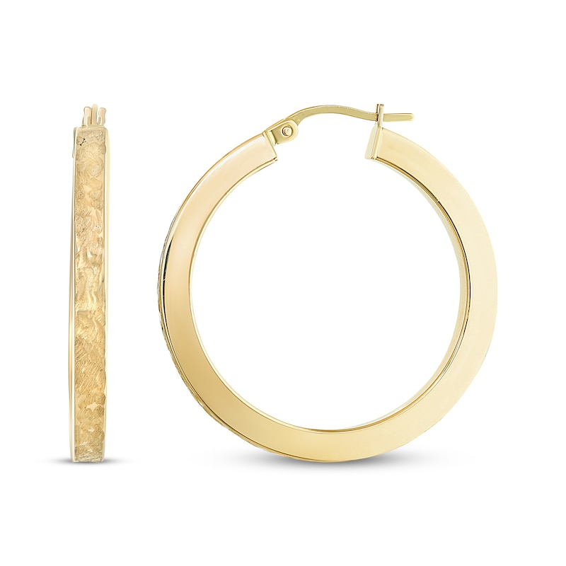 Reaura Textured Square Hoop Earrings Repurposed 14K Yellow Gold 31mm