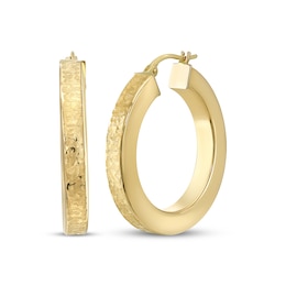 Reaura Textured Hoop Earrings Repurposed 14K Yellow Gold 23mm