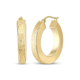 Reaura Textured Hoop Earrings Repurposed 14K Yellow Gold 27mm