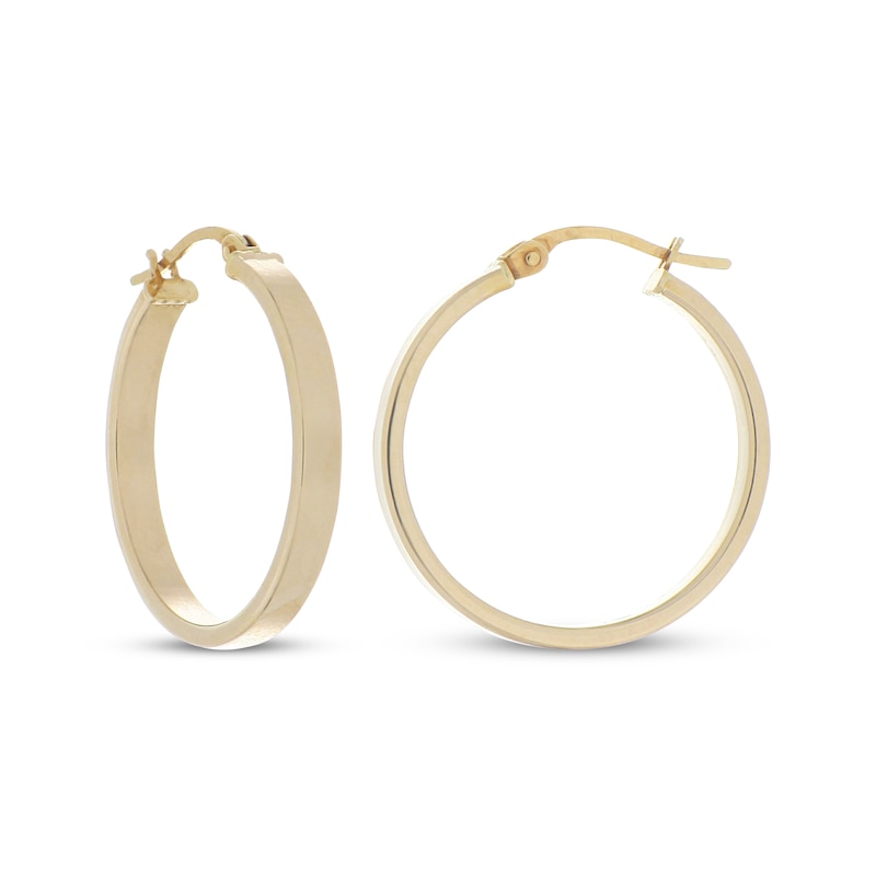 Reaura Flat Tube Hoop Earrings Repurposed 14K Yellow Gold 32mm