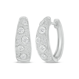 Diamond Cobblestone Oval Hoop Earrings 1 ct tw 10K White Gold