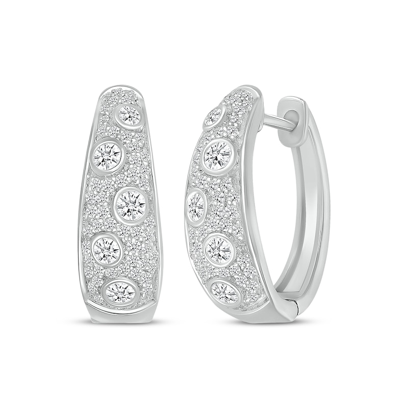 Main Image 1 of Diamond Cobblestone Oval Hoop Earrings 1 ct tw 10K White Gold