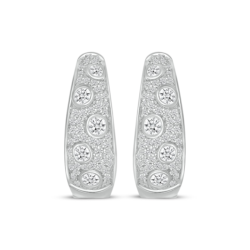 Main Image 2 of Diamond Cobblestone Oval Hoop Earrings 1 ct tw 10K White Gold