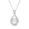 Thumbnail Image 0 of Cultured Pearl & White Lab-Created Sapphire Twist Necklace Sterling Silver 18"