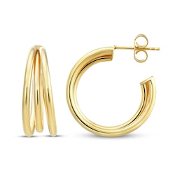 Reaura Flared Three-Row Tube Hoop Earrings Repurposed 14K Yellow Gold 29mm