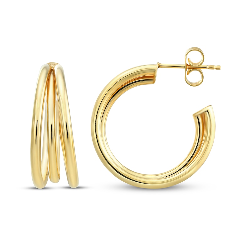 Main Image 1 of Reaura Flared Three-Row Tube Hoop Earrings Repurposed 14K Yellow Gold 29mm