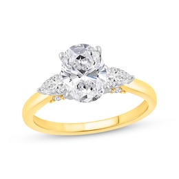 Oval-Cut & Pear-Shaped Diamond Three-Stone Engagement Ring 2 ct tw 14K Yellow Gold