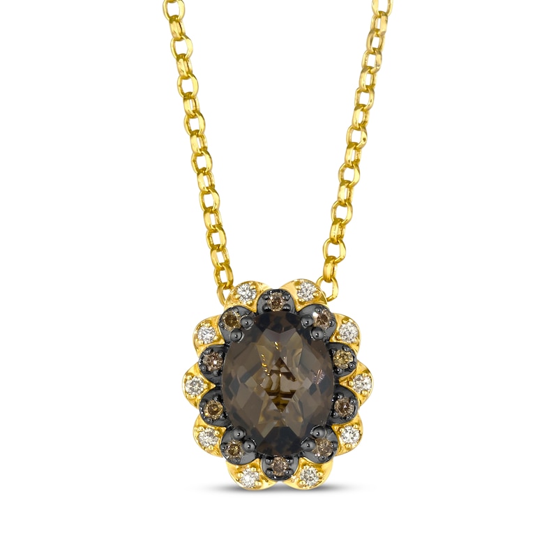 Main Image 1 of Le Vian Venetian Mosaic Oval-Cut Chocolate Quartz Necklace 1/8 ct tw Diamonds 14K Honey Gold 19&quot;