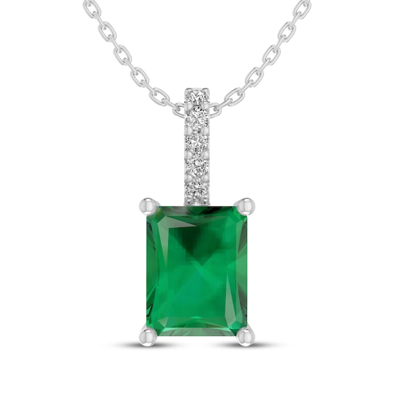 Emerald-Cut Lab-Created Emerald & White Lab-Created Sapphire Necklace Sterling Silver 18"